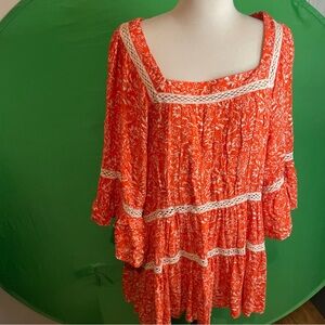 Free people crochet flower bell sleeve tunic sz L boho
